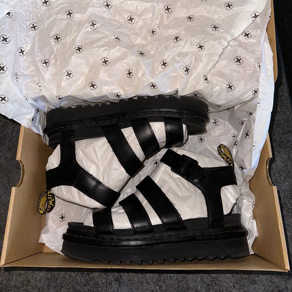 Dr. Martens Women's Blaire Hydro Black Leather Strap Sandals, Size: 7